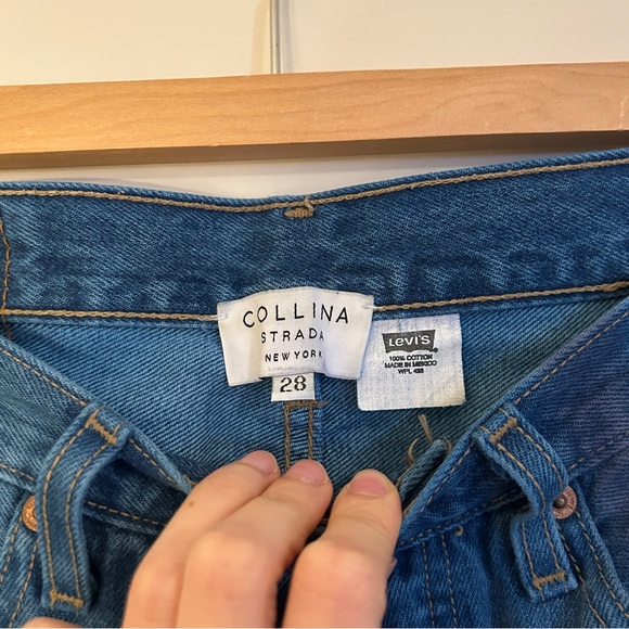 Collina Strada Blue Straight Leg Jeans with Purple Floral Design - Picture 5 of 5